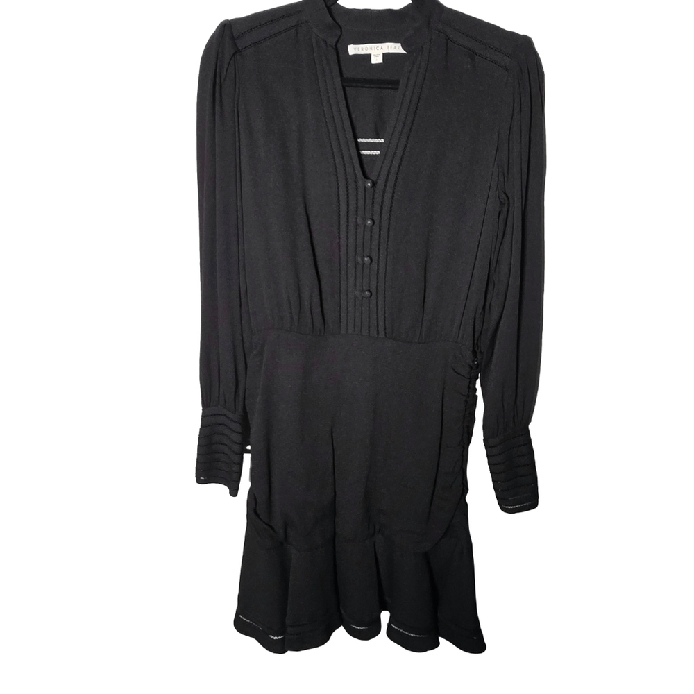 Veronica Beard Jasper Button-front Short Dress Lattice Border In Black Sz 2 (XS) - Picture 7 of 16
